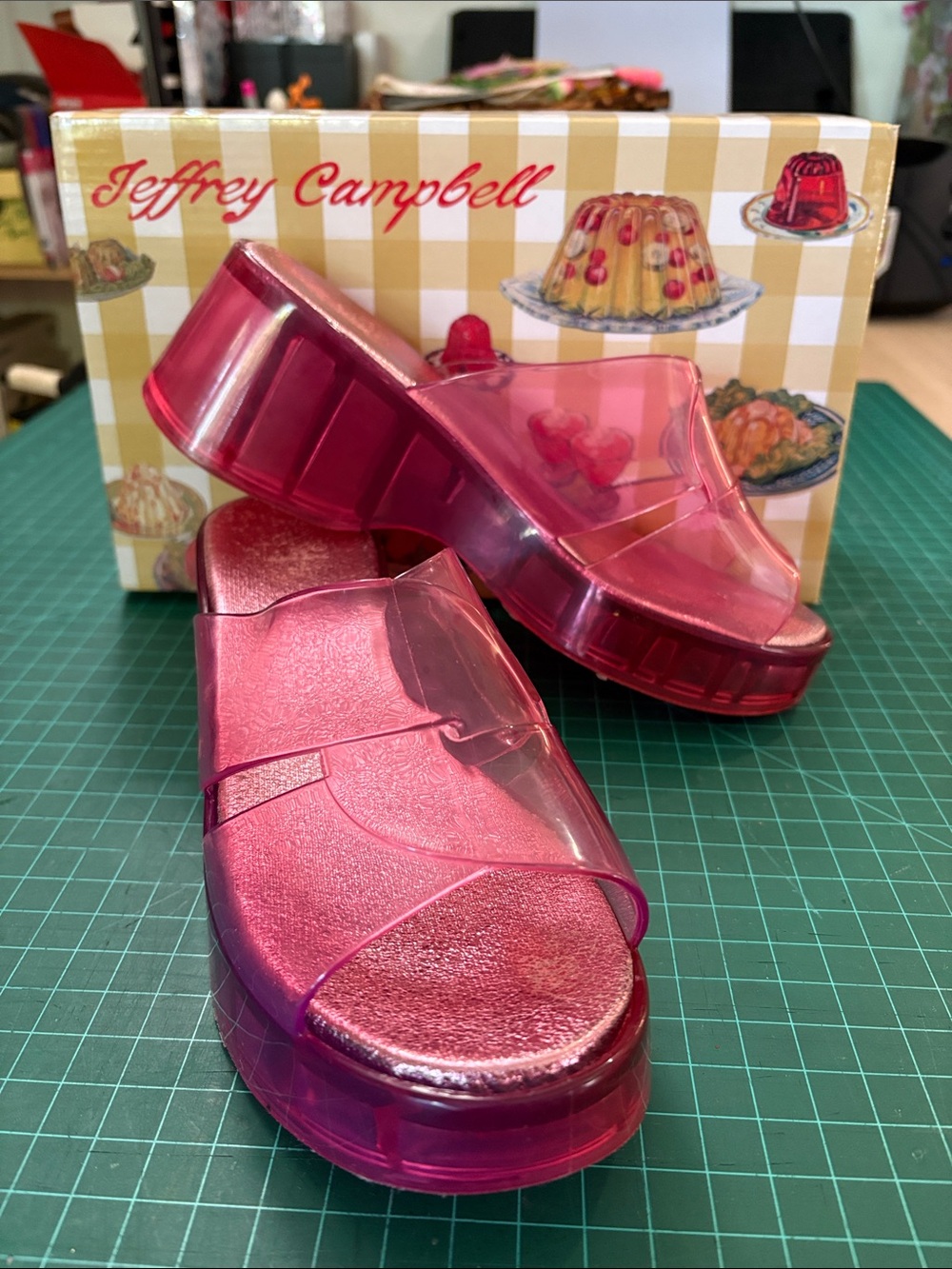 Jeffrey Campbell Pink Transparent Platform Slide Sandals